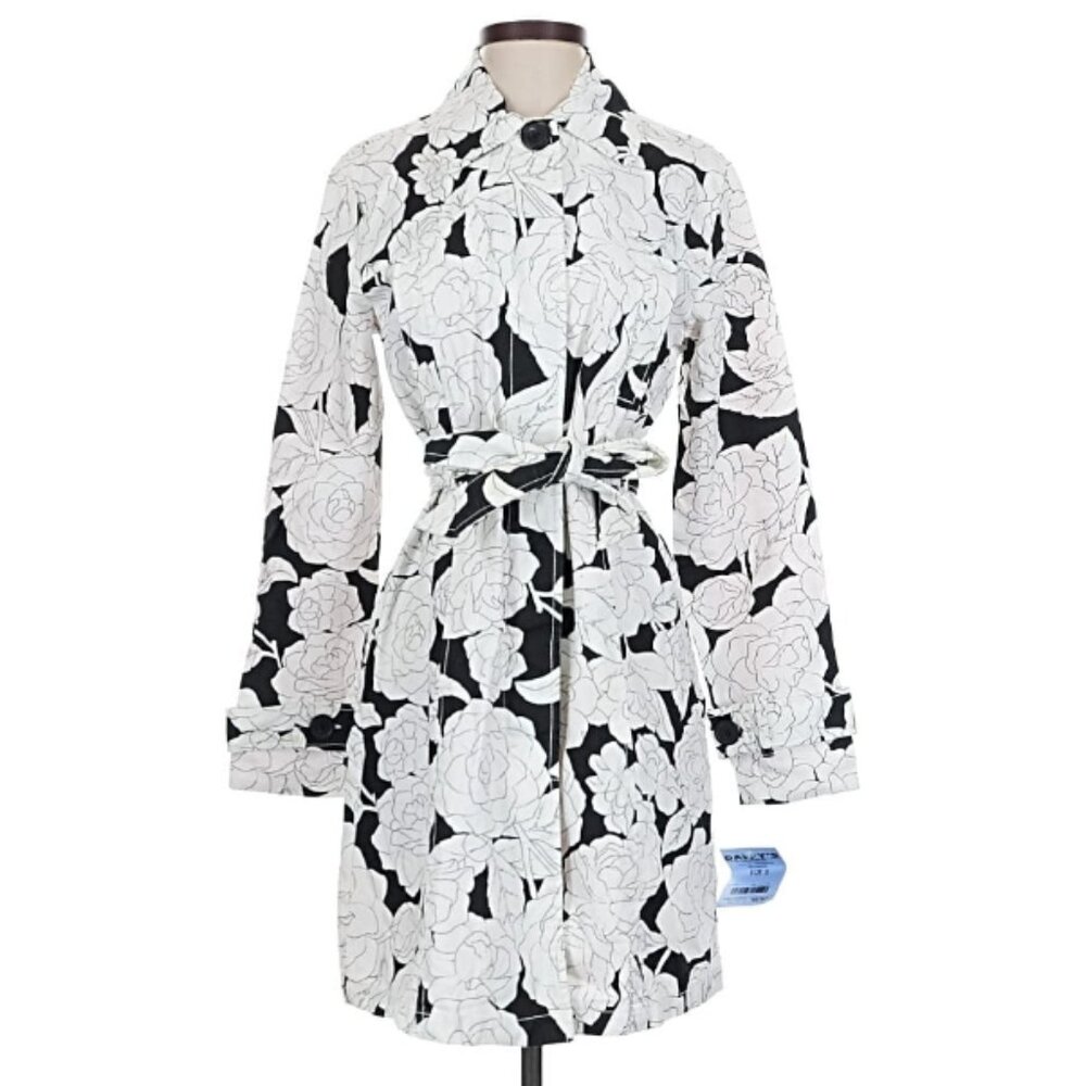 Dollhouse Belted Trench Coat in Black and White Floral